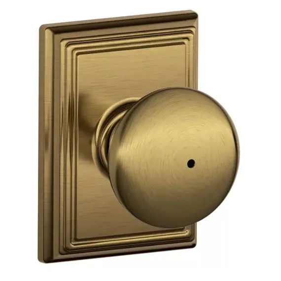 Schlage Residential F40PLY609ADD Plymouth Knob with Addison Rose Privacy Lock with 16080 Latch and 10027 Strike Antique Brass Finish