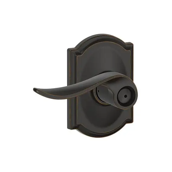 Schlage Residential F40SAC716CAM Sacramento Lever with Camelot Rose Privacy Lock with 16080 Latch and 10027 Strike Aged Bronze Finish