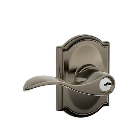 Schlage Residential F51AACC620CAM Accent Lever with Camelot Rose Keyed Entry Lock C Keyway with 16211 Latch and 10063 Strike Antique Nickel Finish