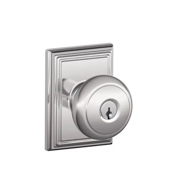 Schlage Residential F51AAND625ADD Andover Knob with Addison Rose Keyed Entry Lock C Keyway with 16211 Latch and 10063 Strike Bright Chrome Finish