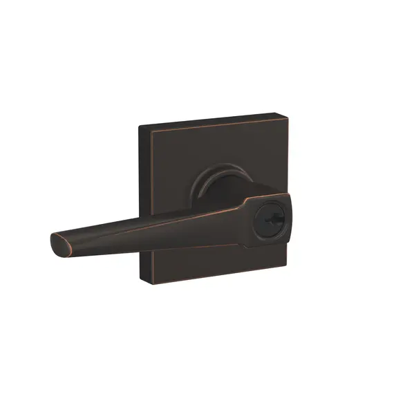 Schlage Residential F51AELR716COL Schlage Custom  Eller Lever with Collins Rose Keyed Entry Lock C Keyway with 16211 Latch and 10063 Strike Aged Bronze Finish