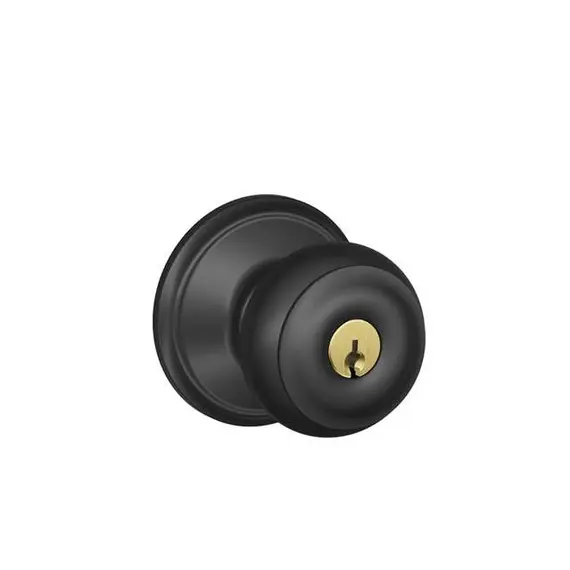 Schlage Residential F51AGEO622 Georgian Knob Keyed Entry Lock C Keyway with 16211 Latch and 10063 Strike Matte Black Finish