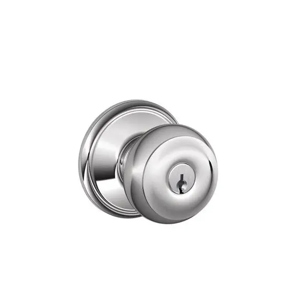 Schlage Residential F51AGEO625 Georgian Knob Keyed Entry Lock C Keyway with 16211 Latch and 10063 Strike Bright Chrome Finish