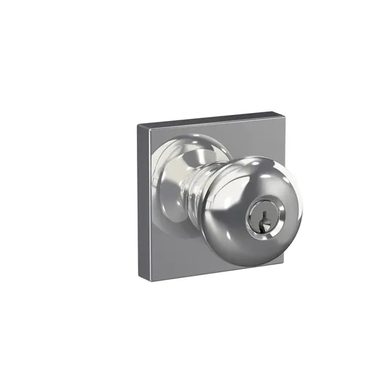 Schlage Residential F51APLY625COL Schlage Custom  Plymouth Knob with Collins Rose Keyed Entry Lock C Keyway with 16211 Latch and 10063 Strike Bright Chrome Finish