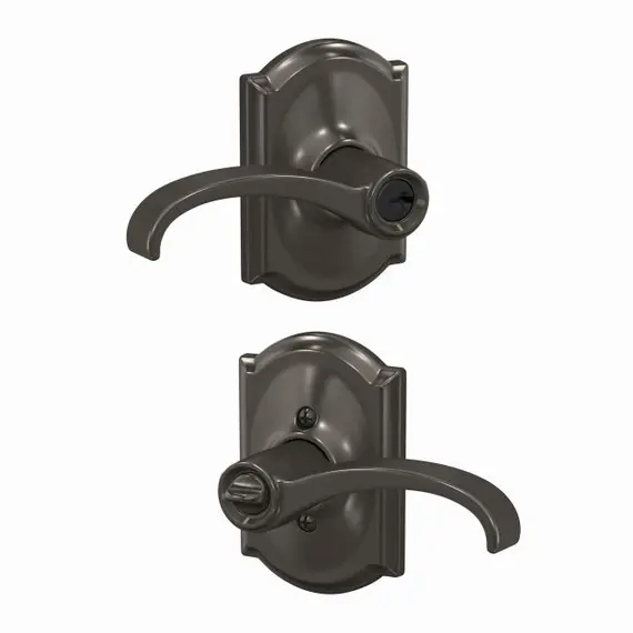 Schlage Residential F51AWIT530CAM Schlage Custom  Whitney Lever with Camelot Rose Keyed Entry Lock C Keyway with 16211 Latch and 10063 Strike Black Stainless Finish