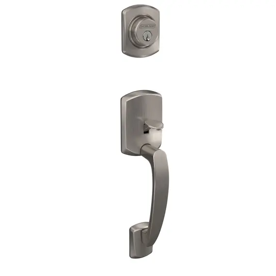 Schlage Residential F58GRW619 Greenwich Exterior Active Handleset Only with C Keyway Satin Nickel Finish