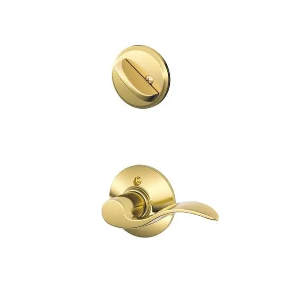 Schlage Residential F59ACC605LH Left Hand Accent Lever Interior Active Trim with 12326 Latch and 10269 Strikes Bright Brass Finish