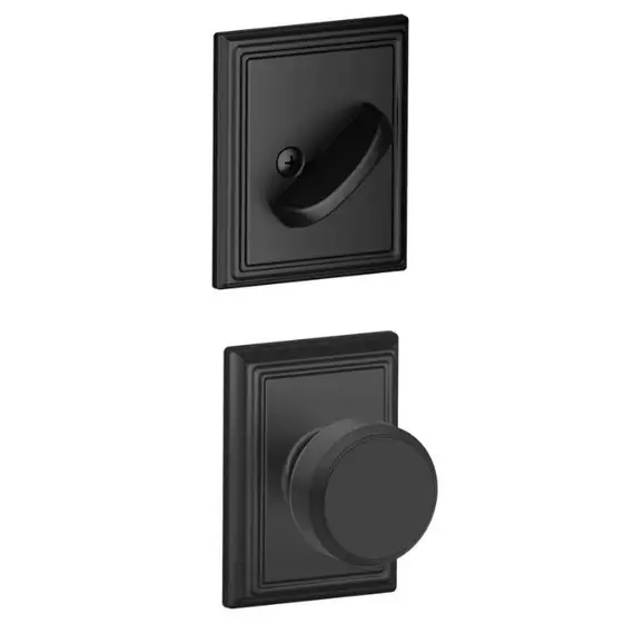 Schlage Residential F59BWE622ADD Bowery Knob with Addison Rose Interior Active Trim with 12326 Latch and 10269 Strikes Matte Black Finish