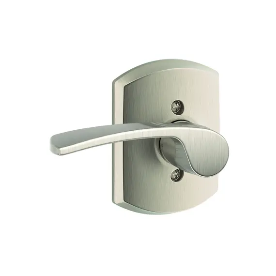 Schlage Residential F59MER619GRWLH Left Hand Merano Lever with Greenwich Rose Interior Active Trim with 12326 Latch and 10269 Strikes Satin Nickel Finish