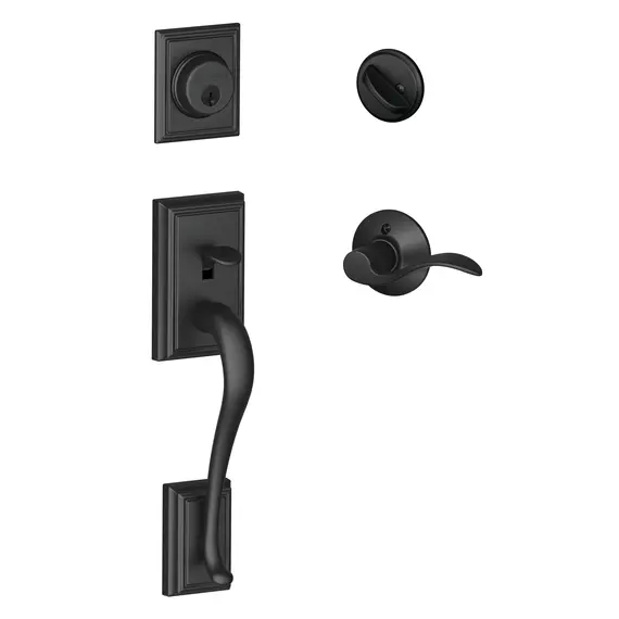 Schlage Residential F60ADD622ACCLH Left Hand Addison with Accent Lever Single Cylinder Handleset and Trim C Keyway with 12326 Latch and 10115 Strike Matte Black Finish