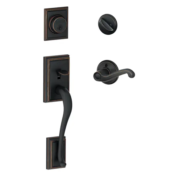 Schlage Residential F60ADD716FLALH Left Hand Addison with Flair Lever Single Cylinder Handleset and Trim C Keyway with 12326 Latch and 10115 Strike Aged Bronze Finish