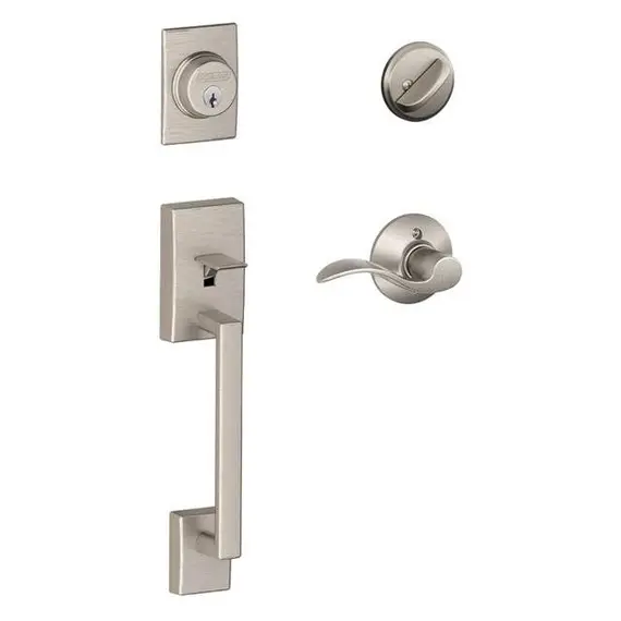 Schlage Residential F60CEN619ACCRH Right Hand Century with Accent Lever Single Cylinder Handleset and Trim C Keyway with 12326 Latch and 10115 Strike Satin Nickel Finish