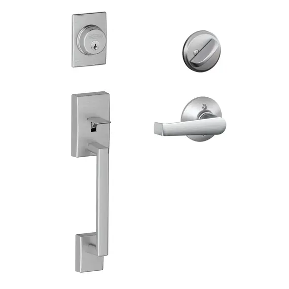 Schlage Residential F60CEN626ELA Century Exterior Active Handleset C Keyway with Elan Lever Interior Active Trim with 12326 Latch and 10269 Strikes Satin Chrome Finish