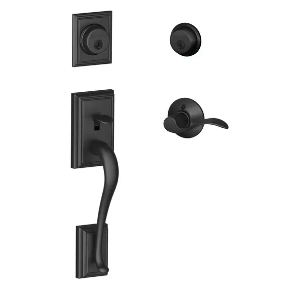 Schlage Residential F62ADD622ACCLH Left Hand Addison with Accent Lever Double Cylinder Handleset and Trim C Keyway with 12326 Latch and 10269 Strikes Matte Black Finish