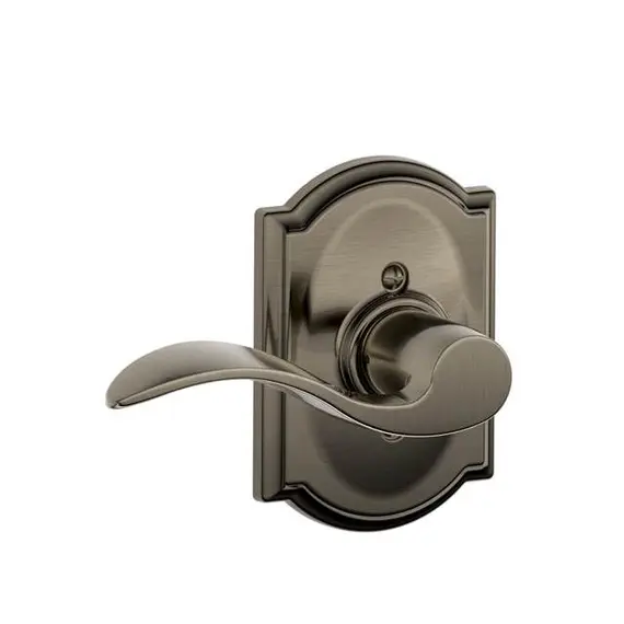 Schlage Residential F94ACC620CAMLH Left Hand Accent Lever with Camelot Rose Dummy Interior Trim Antique Nickel Finish