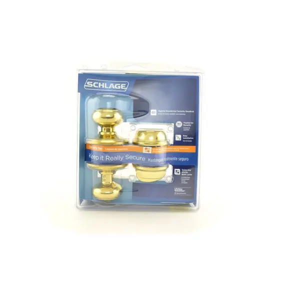 Schlage Residential FB50GEO605 Georgian Knob Combo Pack with 12334 Latch and Dual Strikes Bright Brass Finish