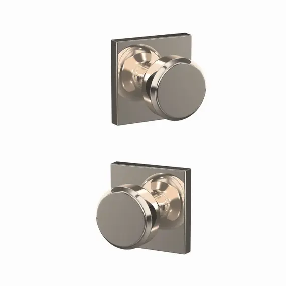 Schlage Residential FC172BWE618COL Schlage Custom  Bowery Knob with Collins Rose Non Turning Double Dummy Pair Bright Nickel Finish