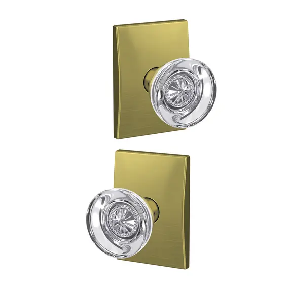 Schlage Residential FC21HOB608CEN Schlage Custom  Hobson Knob with Century Rose Passage and Privacy Lock with 16600 Latch and 10027 Strike Satin Brass Finish