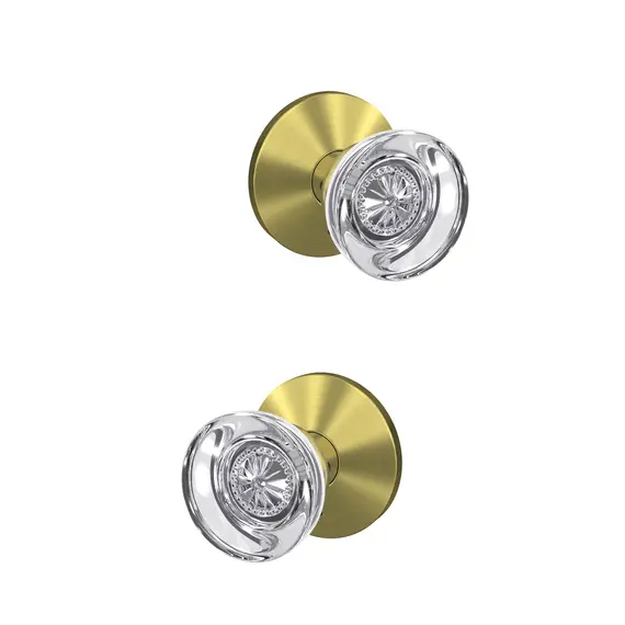 Schlage Residential FC21HOB608KIN Schlage Custom  Hobson Knob with Kinsler Rose Passage and Privacy Lock with 16600 Latch and 10027 Strike Satin Brass Finish