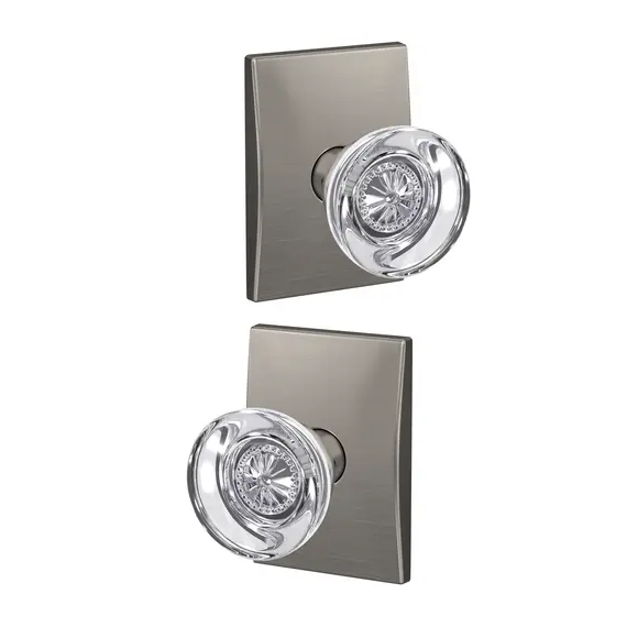 Schlage Residential FC21HOB619CEN Schlage Custom  Hobson Knob with Century Rose Passage and Privacy Lock with 16600 Latch and 10027 Strike Satin Nickel Finish