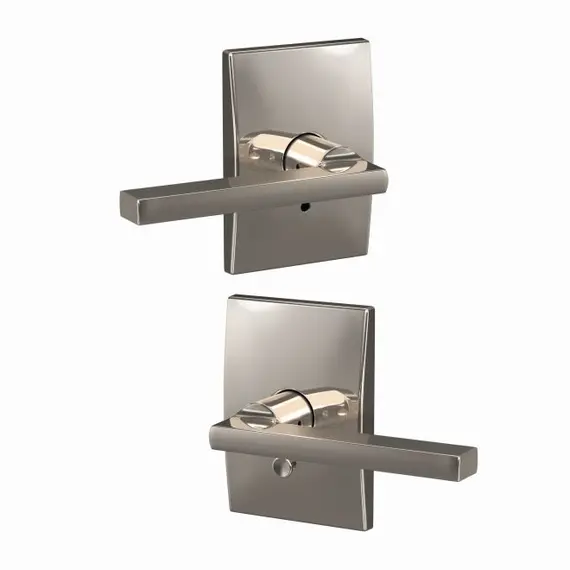 Schlage Residential FC21LAT618CEN Schlage Custom  Latitude Lever with Century Rose Passage and Privacy Lock with 16600 Latch and 10027 Strike Bright Nickel Finish