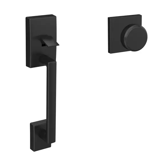 Schlage Residential FC285CEN622BWECOL Schlage Custom  Century with Bowery Knob and Collins Rose Bottom Half Handleset with 16601 Latch and 10063 Strike Matte Black Finish