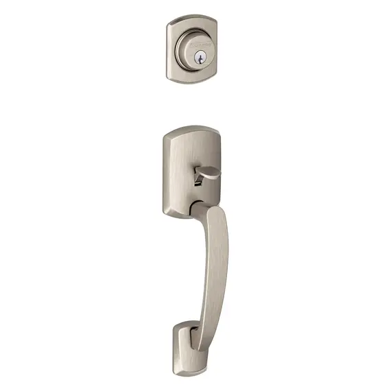 Schlage Residential FC58GRW619 Schlage Custom  Custom Greenwich Exterior Active Handleset Only with C Keyway Satin Nickel Finish