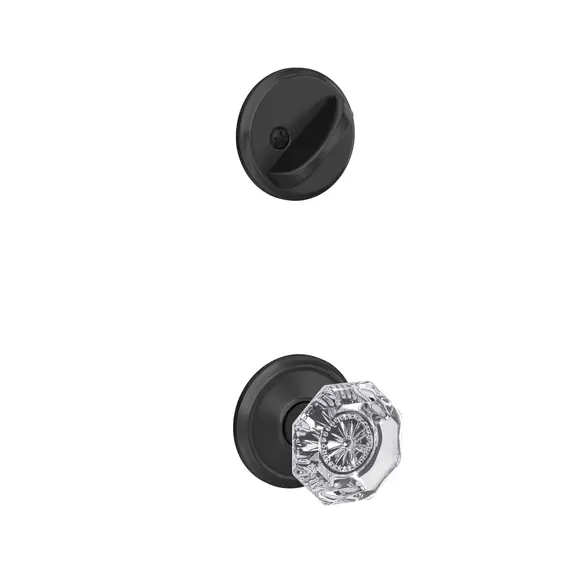 Schlage Residential FC59ALX622ALD Schlage Custom  Custom Alexandria Glass Knob with Alden Rose Interior Active Trim with 16680 Latch and 10269 Strike Matte Black Finish