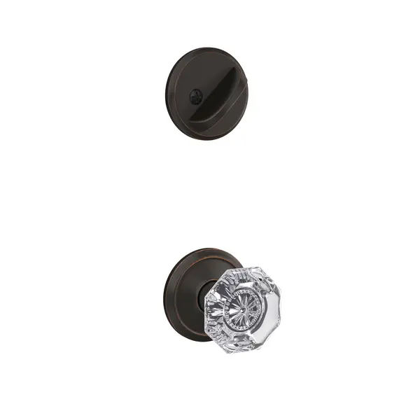 Schlage Residential FC59ALX716ALD Schlage Custom  Custom Alexandria Glass Knob with Alden Rose Interior Active Trim with 16680 Latch and 10269 Strike Aged Bronze Finish