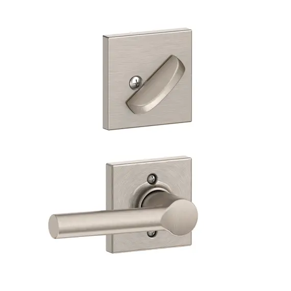 Schlage Residential FC59BRW619COL Schlage Custom  Custom Broadway Lever with Collins Rose Interior Active Trim with 16680 Latch and 10269 Strike Satin Nickel Finish