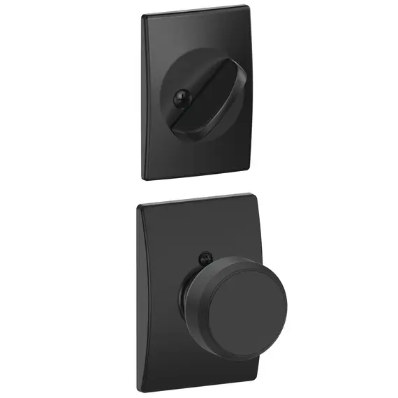 Schlage Residential FC59BWE622CEN Schlage Custom  Custom Bowery Knob with Century Rose Interior Active Trim with 16680 Latch and 10269 Strike Matte Black Finish