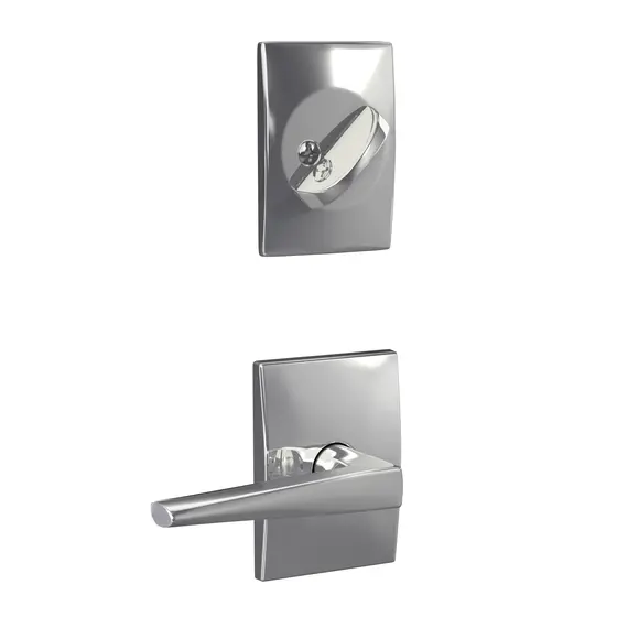 Schlage Residential FC59ELR625CEN Schlage Custom  Custom Eller Lever with Century Rose Interior Active Trim with 16680 Latch and 10269 Strike Bright Chrome Finish