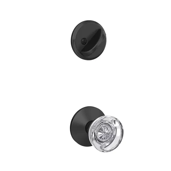 Schlage Residential FC59HOB622KIN Schlage Custom  Custom Hobson Knob with Kinsler Rose Interior Active Trim with 16680 Latch and 10269 Strike Matte Black Finish