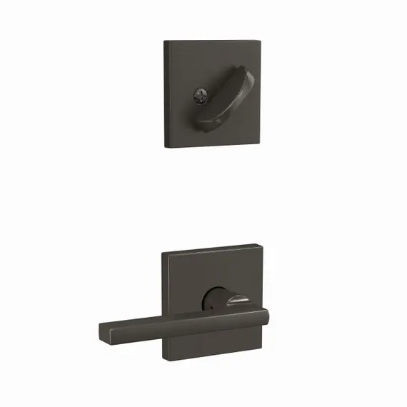 Schlage Residential FC59LAT530COL Schlage Custom  Latitude Lever with Collins Rose Interior Active Trim with 16680 Latch and 10269 Strike Black Stainless Finish