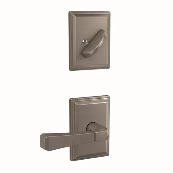 Schlage Residential FC59RVT619GDV Schlage Custom  Rivington Lever with Grandville Rose Interior Active Trim with 16680 Latch and 10269 Strike Satin Nickel Finish