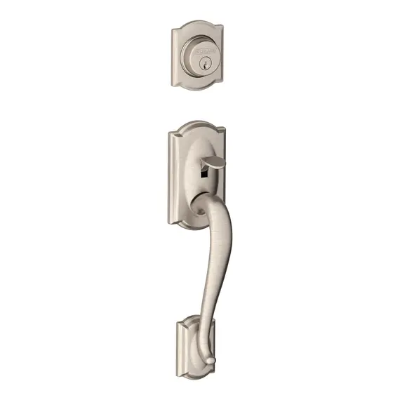 Schlage Residential FC92CAM619 Schlage Custom  Custom Camelot Dummy Exterior Handleset Only Satin Nickel Finish