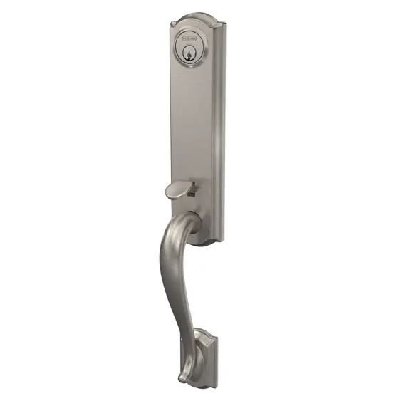 Schlage Residential FCT58CAM619 Schlage Custom  Custom 3/4 Trim Camelot Exterior Active Handleset Only with C Keyway Satin Nickel Finish