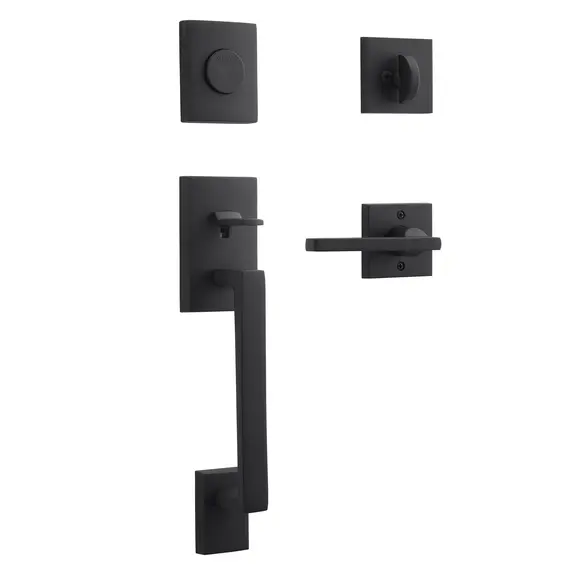 Baldwin FDLAJXSQUCSR190 Full Dummy La Jolla Handleset Square Lever and Contemporary Square Rose Satin Black Finish