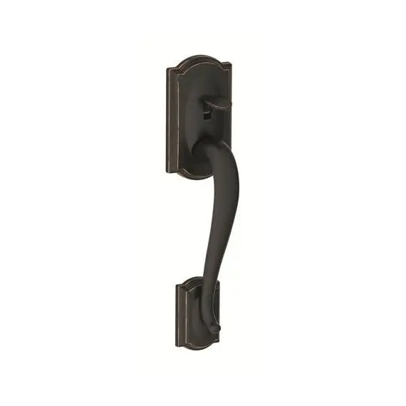 Schlage Residential FE285CAM716GEO Camelot with Georgian Knob Bottom Half Handleset with 16080 Latch and 10063 Strike Aged Bronze Finish