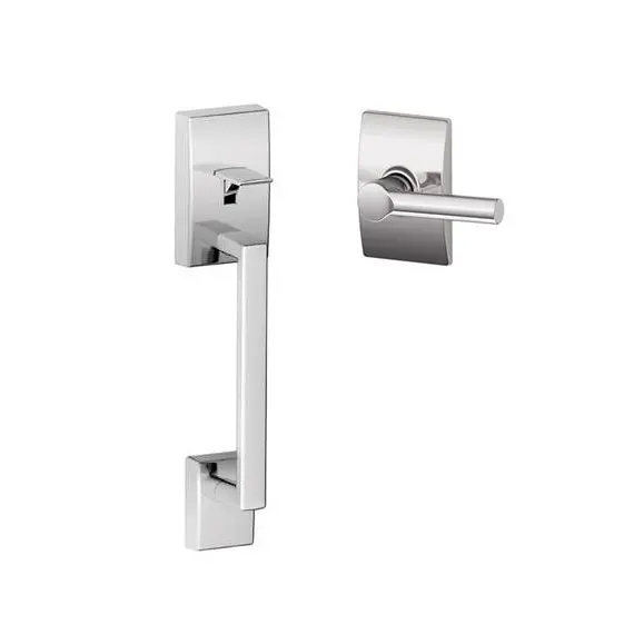 Schlage Residential FE285CEN625BRWCEN Century with Broadway Lever with Century Rose by Bottom Half Handleset with 16080 Latch and 10063 Strike Bright Chrome Finish