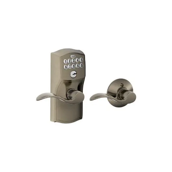 Schlage Residential FE575CAM620ACC Camelot with Accent Lever Keyed Entry Auto Lock Electronic Keypad with 16211 Latch and 10063 Strike Antique Nickel Finish