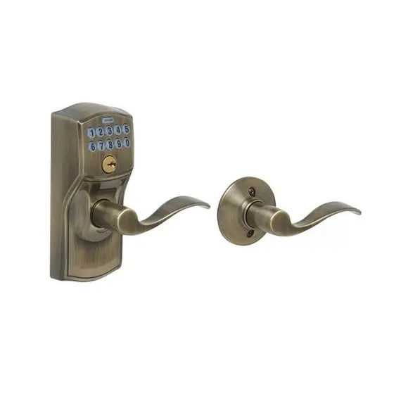 Schlage Residential FE595CAM609ACC Camelot with Accent Lever Entry Flex Lock Electronic Keypad with 16211 Latch and 10063 Strike Antique Brass Finish