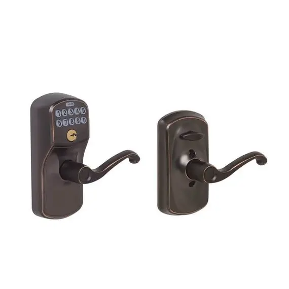 Schlage Residential FE595PLY716FLA Plymouth with Flair Lever Entry Flex Lock Electronic Keypad with 16211 Latch and 10063 Strike Aged Bronze Finish