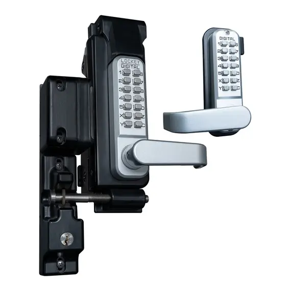 Lockey GL2SCMGDC Sumo Surface Mount Gate Lock with Passage and Key Lockout Function with Double Combination Satin Chrome Marine Grade Finish