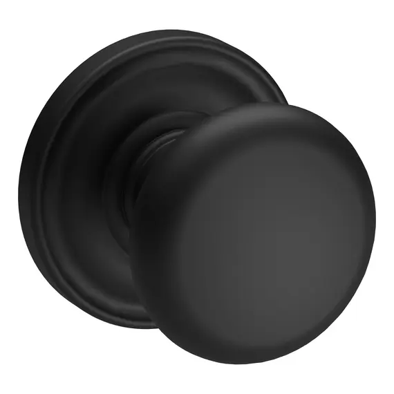 Baldwin PSROUTRR190 Passage Round Knob and Traditional Round Rose with 6AL Latch and Dual Strike Satin Black Finish