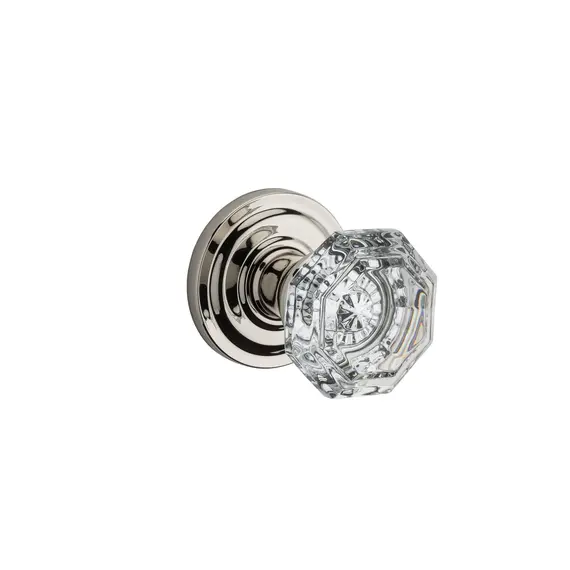 Baldwin PVCRYTRR055 Privacy Crystal Knob and Traditional Round Rose with 6AL Latch and Dual Strike Lifetime Bright Nickel Finish