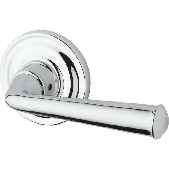 Baldwin PVFEDTRR260 Privacy Federal Lever and Traditional Round Rose with 6AL Latch and Dual Strike Bright Chrome Finish