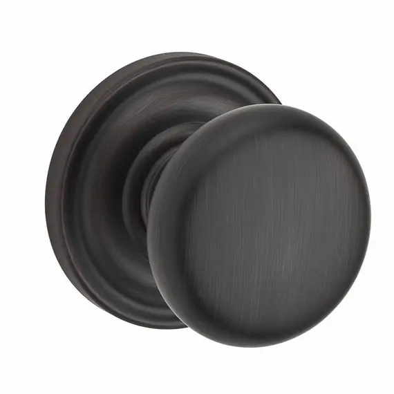 Baldwin PVROUTRR112 Privacy Round Knob and Traditional Round Rose with 6AL Latch and Dual Strike Venetian Bronze Finish