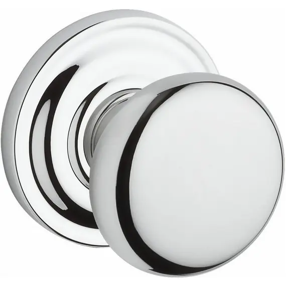 Baldwin PVROUTRR260 Privacy Round Knob and Traditional Round Rose with 6AL Latch and Dual Strike Bright Chrome Finish