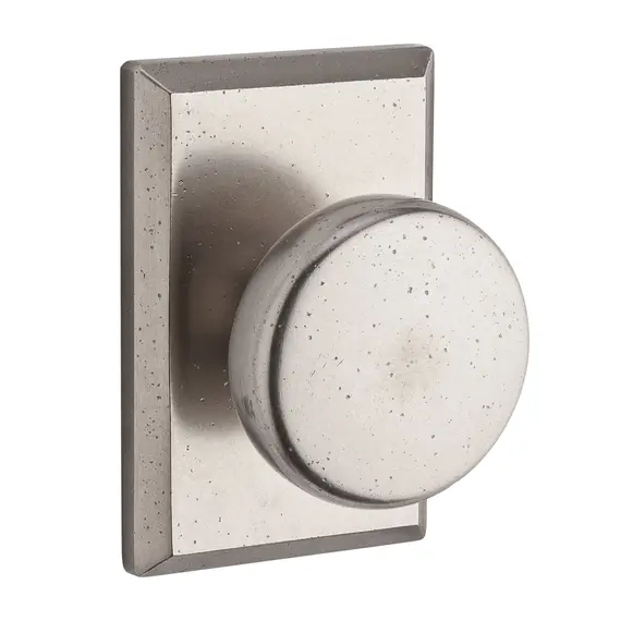 Baldwin PVRUSRSR492 Privacy Rustic Knob and Rustic Square Rose with 6AL Latch and Dual Strike White Bronze Finish